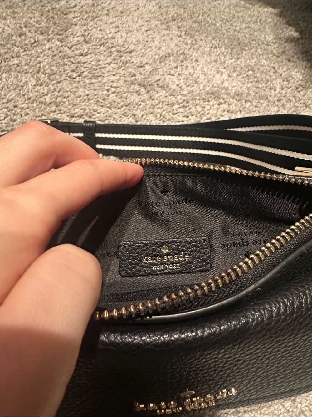 kate spade black pebbled leather mini belt bag with striped strap - Picture 2 of 4